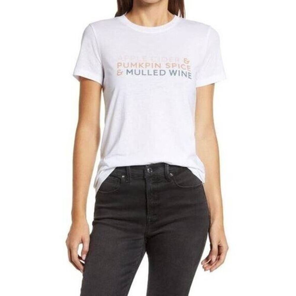 1901 Womens Season Sipping Graphic Crew Neck T-Shirt in White Small MSRP $25
